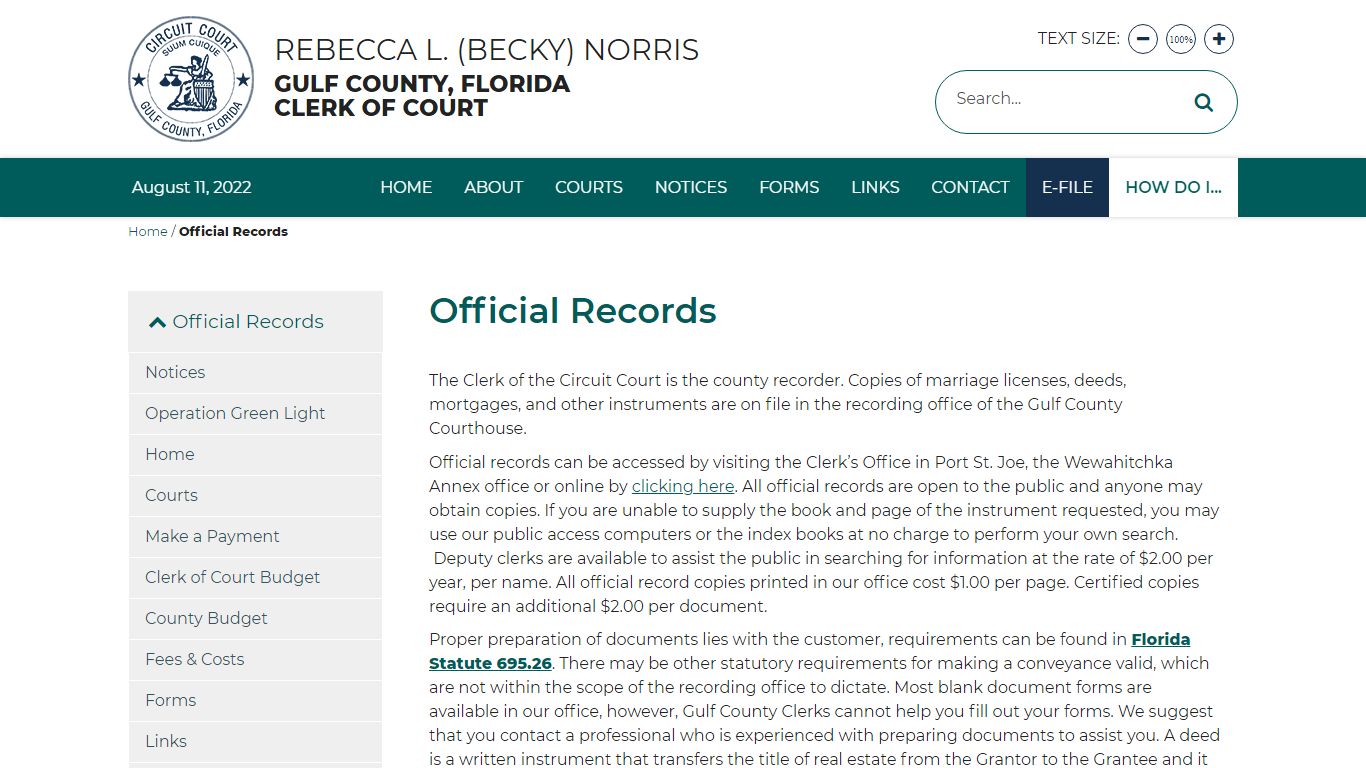 Official Records | Gulf County Clerk of Courts