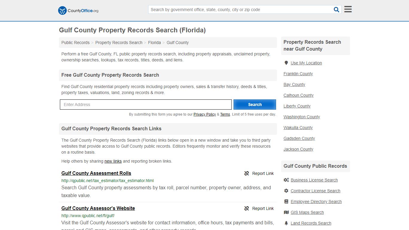 Property Records Search - Gulf County, FL (Assessments ...